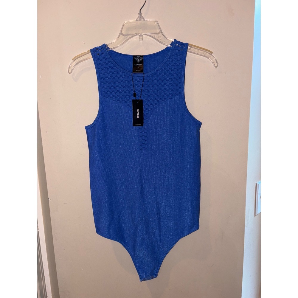 Express Blue Bodysuit XXS/XS $58 Sleeveless Tank Top Fitted New with Tags